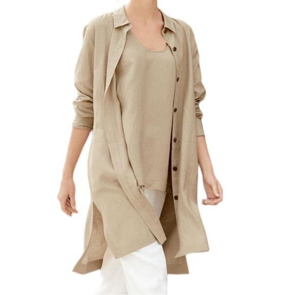 Go by Go Silk 100% Linen Lagenlook Button Down Duster Shirt Dress NWT Sz 3X - Picture 1 of 12